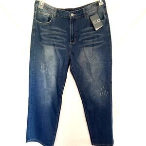 COZY Straight Leg Womens Jeans Size XL Distressed Normcore Y2K Medium Wash